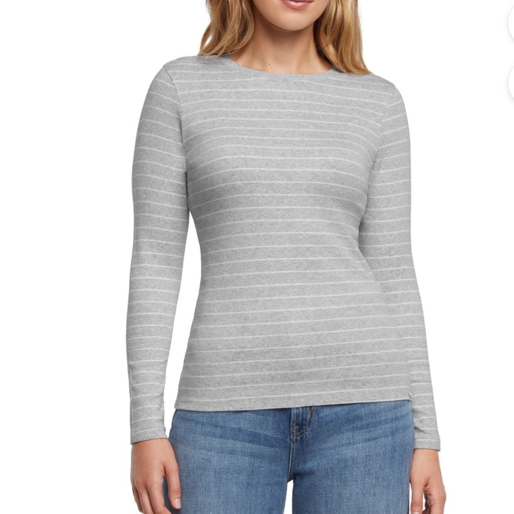 Eddie Bauer Gray & White Striped Long Sleeve Top Ultra Stretch | Women’s XL
 NWT